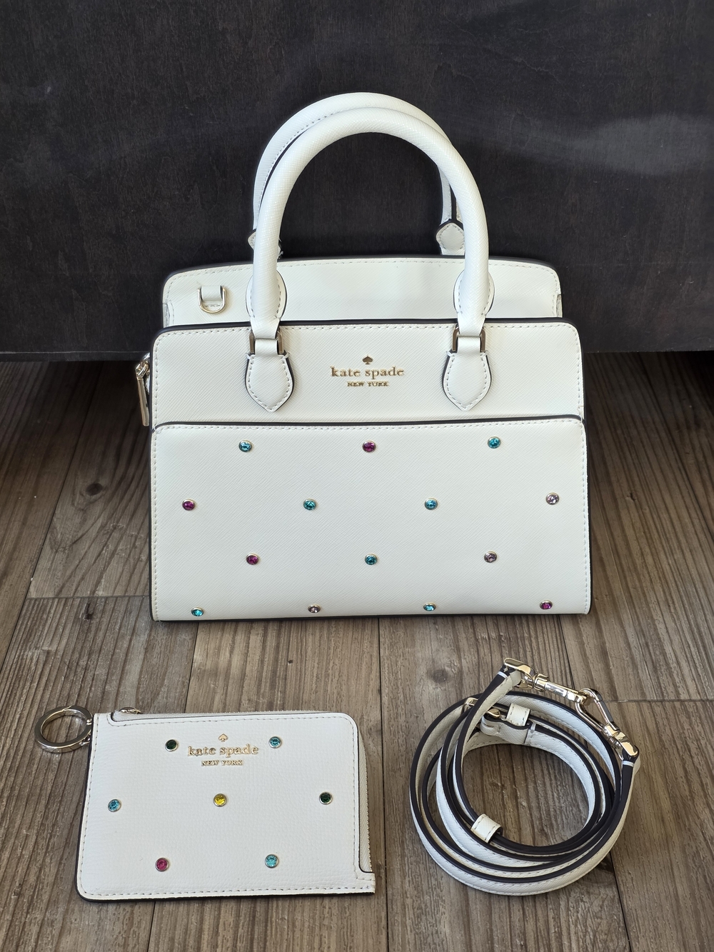 Kate Spade Madison Festive Jewel Studded Saffiano Leather Satchel and Wallet set